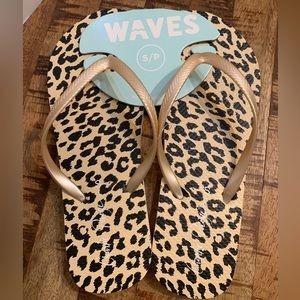 Charlie Paige Gold Leopard Print Flip Flop Braided Look Thong Size Small